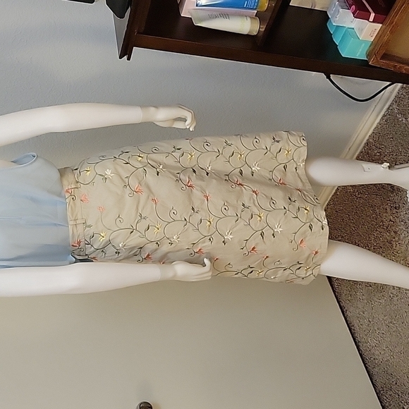 Vtg ORVIS Beige Floral Vine Embroidered Flat Front Pocket Cotton Land Girl Skirt - Picture 7 of 10